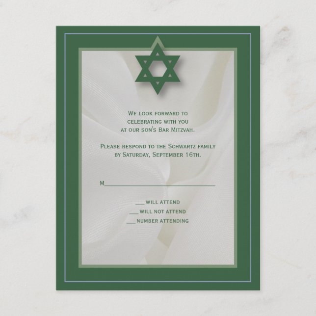 Resposta RSVP do Bar Elegante Mitzvah em verde (Frente)