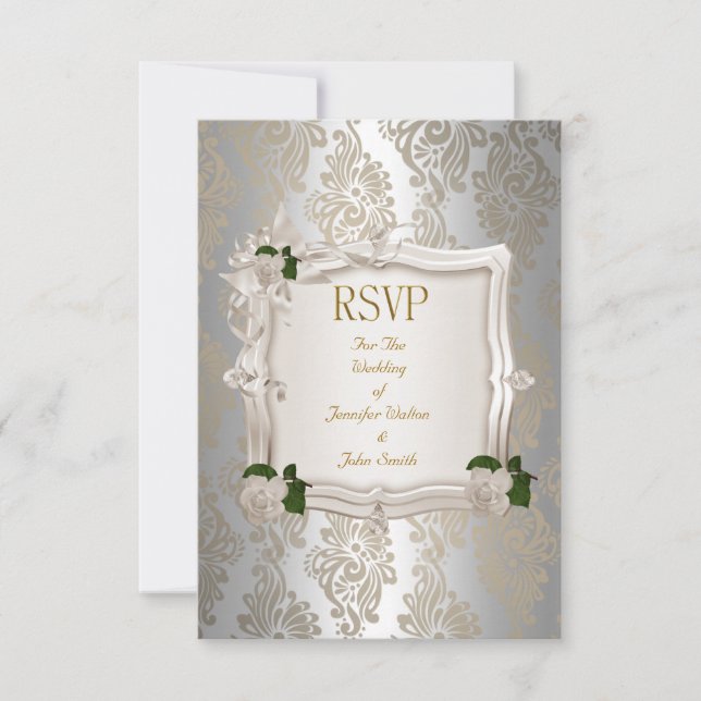 Resposta RSVP Elegante Casamento Sépia Prata Rosa  (Frente)