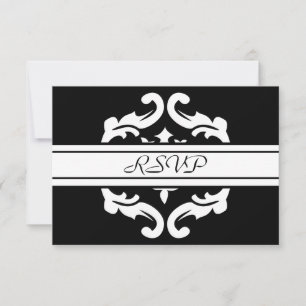 Resposta RSVP em damasco preto e branco elegante