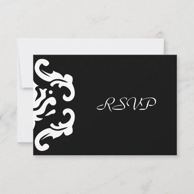 Resposta RSVP em Estilo Preto e Branco Damask (Frente)