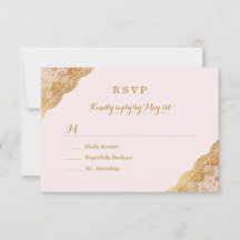 Resposta RSVP em Renda Dourada Rosa