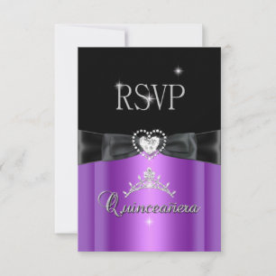 Resposta RSVP Festa Roxo Coração de Diamante Preto