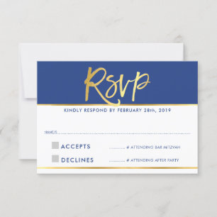 RESPOSTA RSVP glamour moderno azul real com folha 