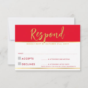 RESPOSTA RSVP moderna simples vermelho dourado
