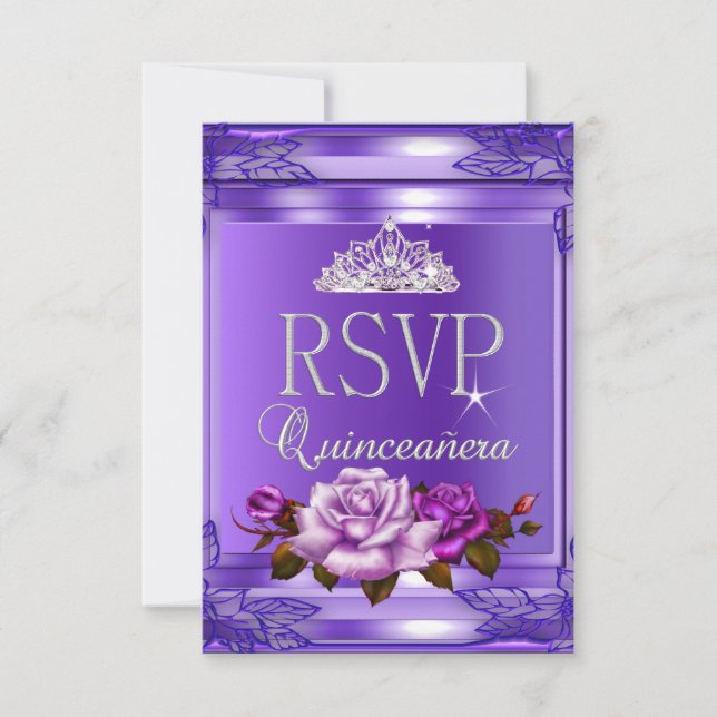 Resposta RSVP Quinceanera 15 Partidos Rosas Púrpur (Frente)