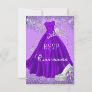 Resposta RSVP Quinceanera Tiara Roxo Vestido Sapat