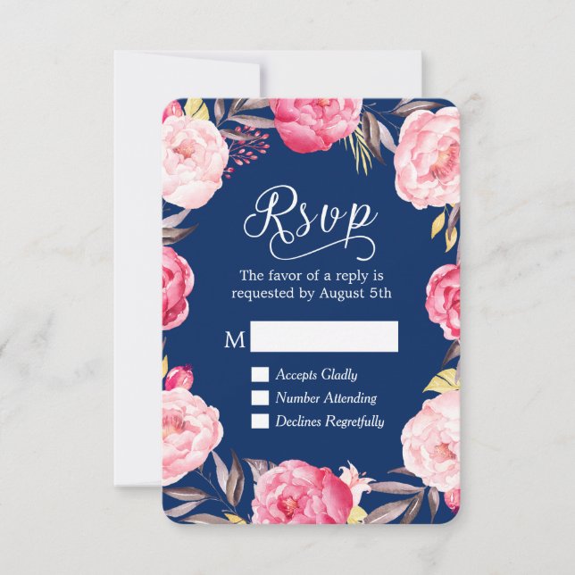 Resposta RSVP Real Azul Floral Botânica (Frente)