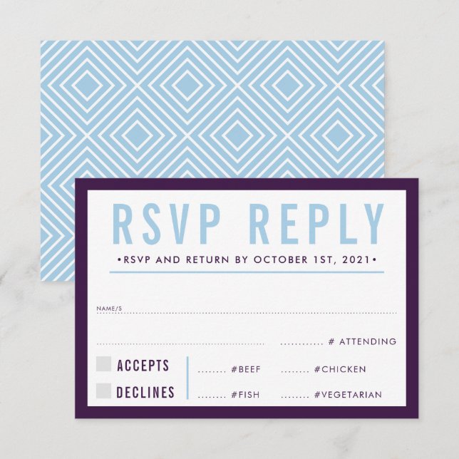 RESPOSTA RSVP RESPOSTA a azul-beringela ousada mod (Frente/Verso)