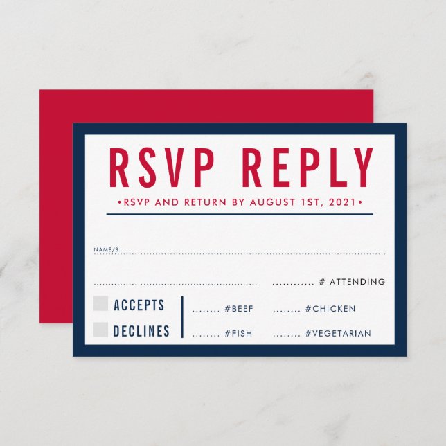 RESPOSTA RSVP RESPOSTA o marinho ousado moderno ve (Frente/Verso)