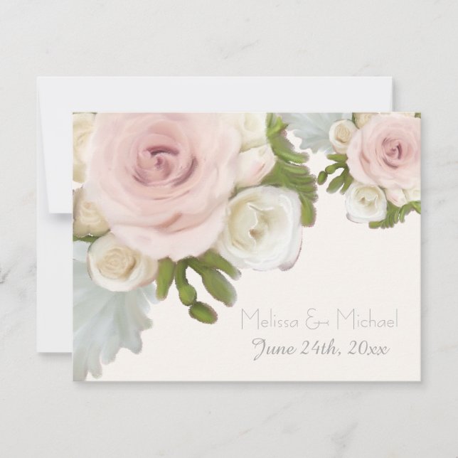 Resposta RSVP Rosa de Casamento Floral Folha Sucul (Frente)