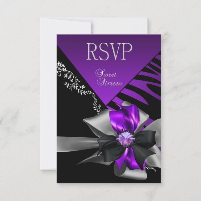 Resposta RSVP Sweet 16 Zebra Roxo Preto Prata (Frente)