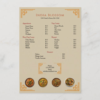Restaurante Indiano Moderno Menu Plano Borda Doura