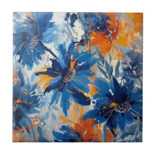 Resumo em floral azul e laranja