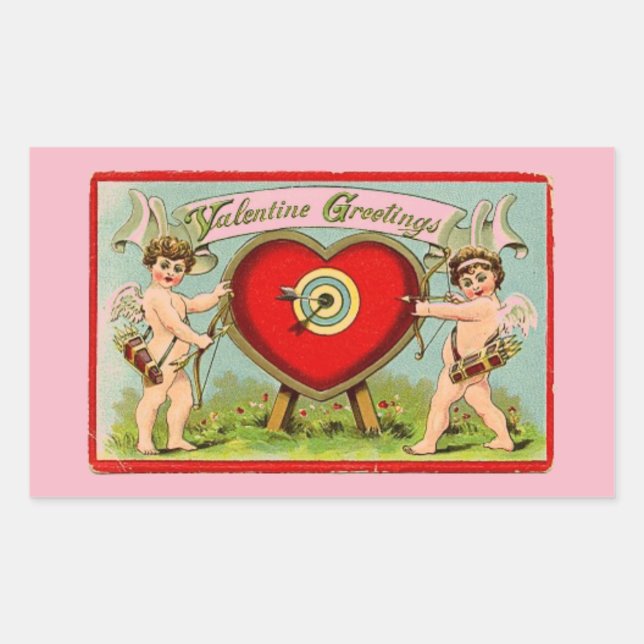 Retangular Adesivo CUPIDO DE XÍCARA VINTAGE PERSONALIZÁVEL (Frente)