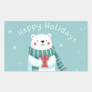 Retangular Adesivo de Abraço de Urso Polar Feliz Natal