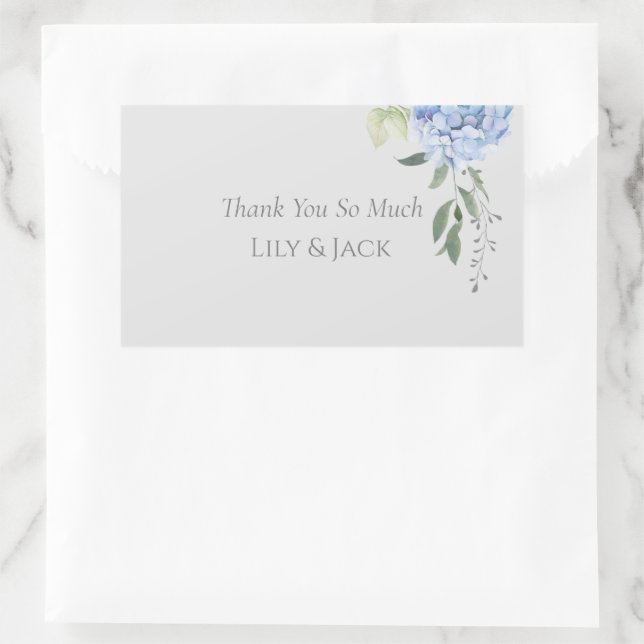 Retangular Adesivo de Agradecimento Floral Hortênsia Azul (Bolsa)