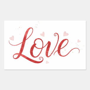 Retangular Adesivo de Arte com Letreiro de Amor Vermelho e Co