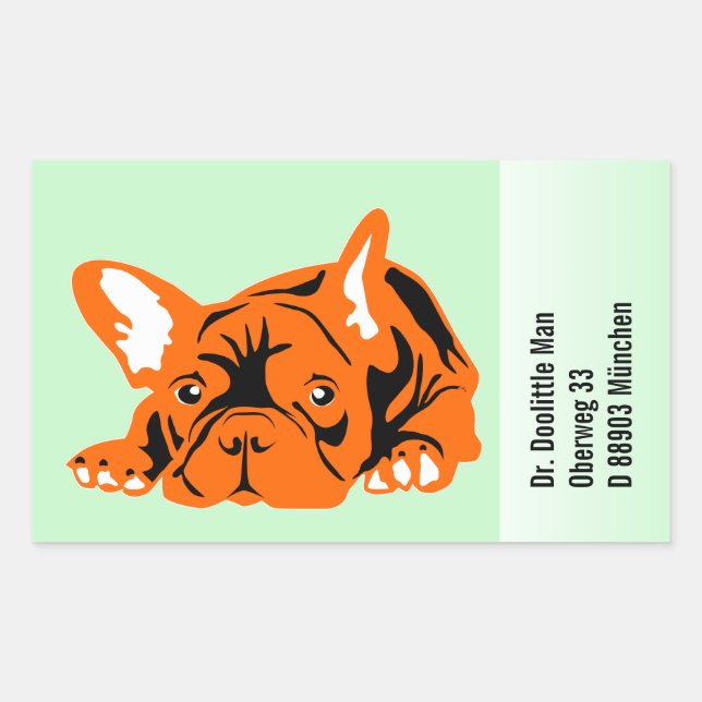 Retangular Adesivo de Bulldog Francês com texto (Frente)