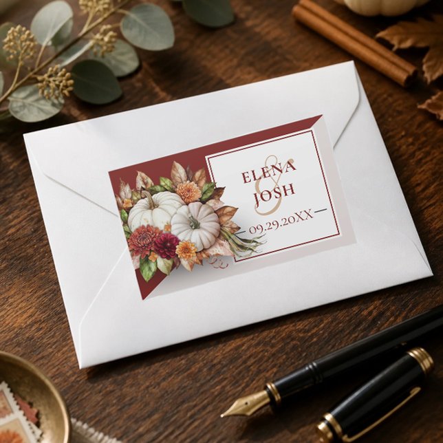 Retangular Adesivo de Casamento Abóbora Branca Harvest Chic (Criador carregado)