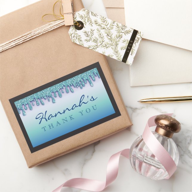 Retangular Adesivo de Chuve de Bebê Aqua Azul Brilhante (Presentear)