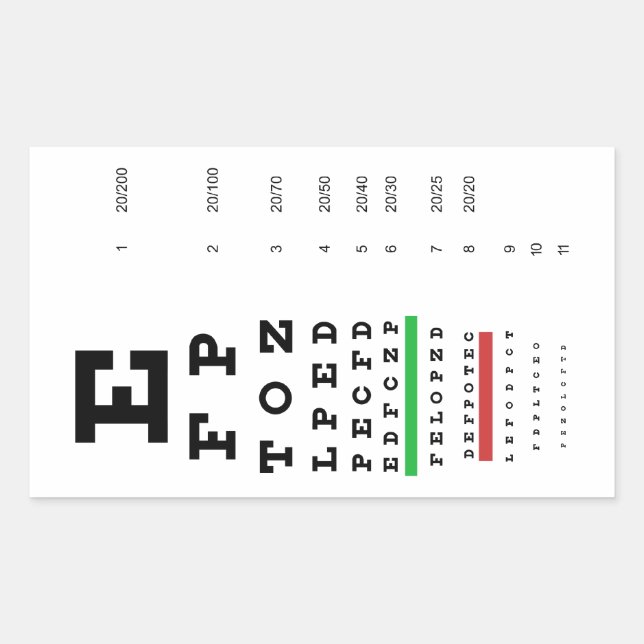 Retangular Adesivo de gráfico de olhos do Snellen (Frente)