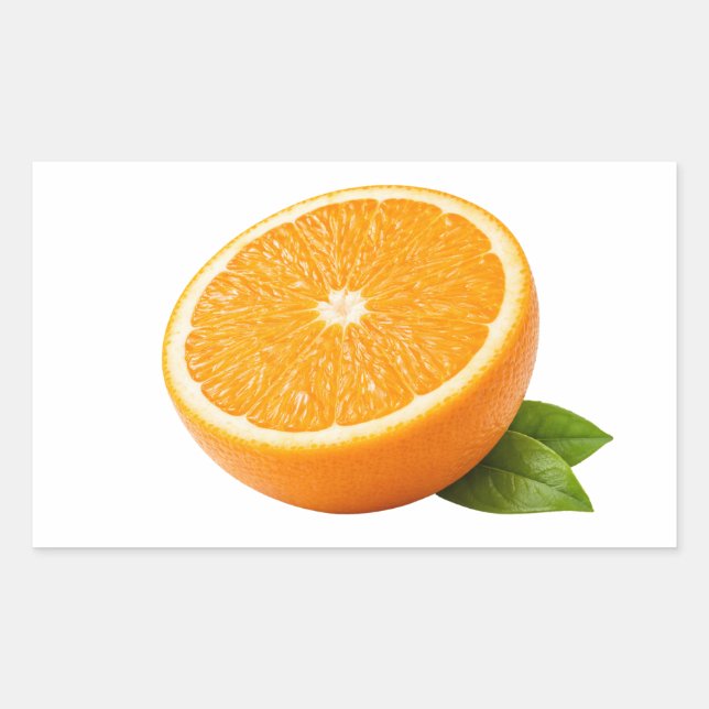 Retangular Adesivo de Metade de Laranja Fresca com Folha Verd (Frente)