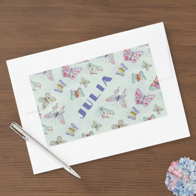 Retangular Adesivo de Nome de Borboletas Fofas - Conjunto de  (Custom Name Sticker with cute butterflies 🦋)