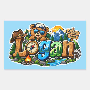 Retangular Adesivo de Nome Personalizado Logan Aventura Esper