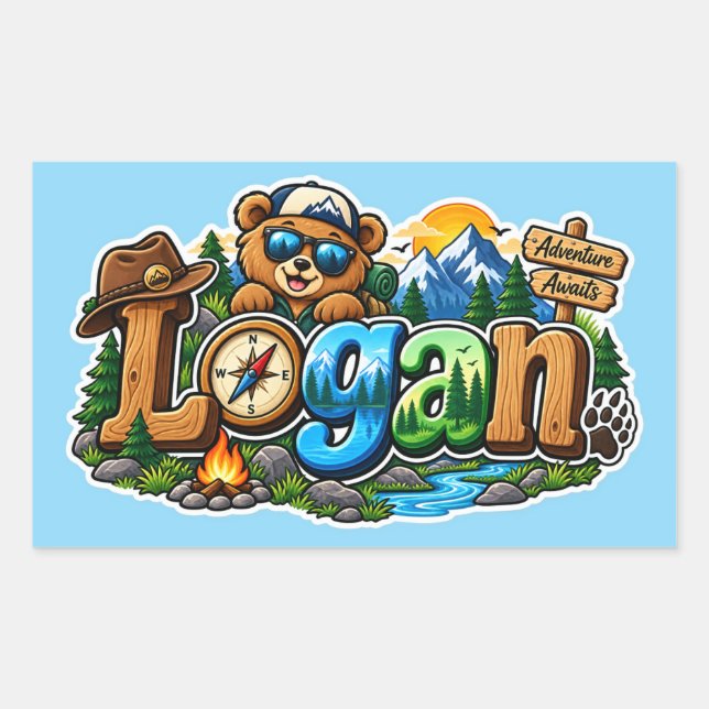 Retangular Adesivo de Nome Personalizado Logan Aventura Esper (Frente)