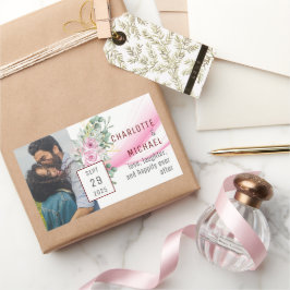 Retangular Adesivo de Onda Rosa e Casamento Floral