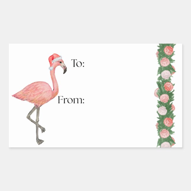 Retangular Adesivo de presente Flamingo Natalino (Frente)