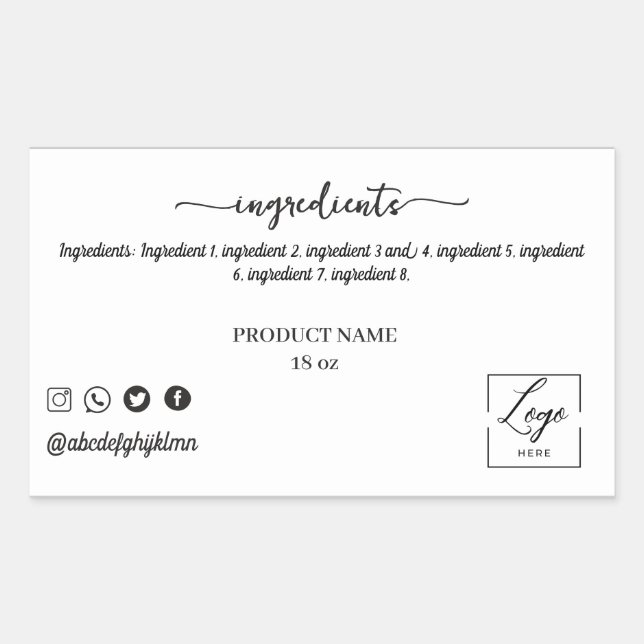 Retangular Adesivo de Rótulo de Produto de Ingrediente de Let (Frente)