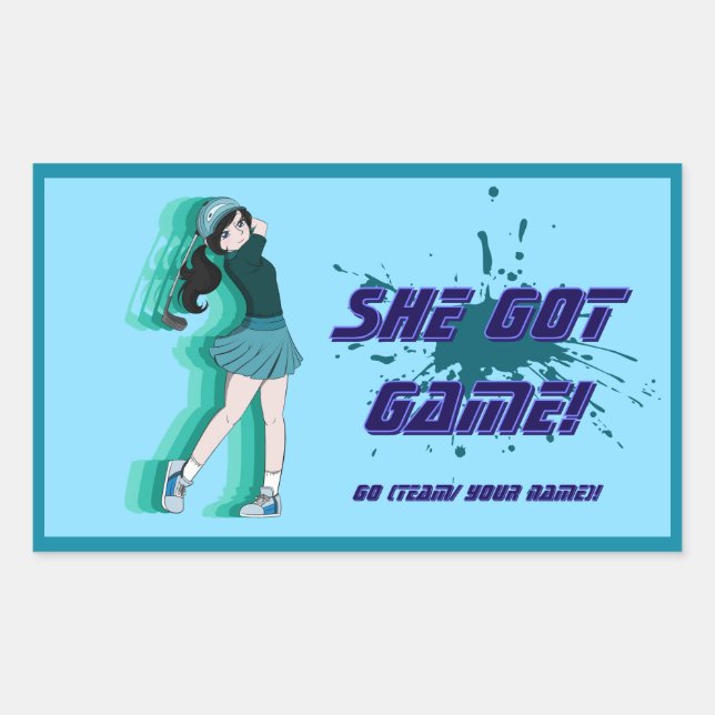 Retangular Adesivo do jogador de golfe de mulheres personaliz (Frente)