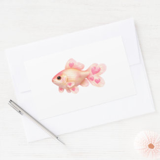 Retangular Adesivo Kawaii de Peixe Dourado Rosa Fofo com Cora