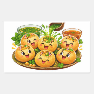 Retangular Adesivo Kawaii Pani Puri, Comida de Rua Indiana Fo