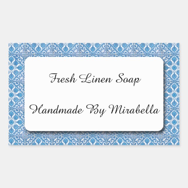 Retangular Adesivo Personalizado Blue e White Delft Cornflowe (Frente)