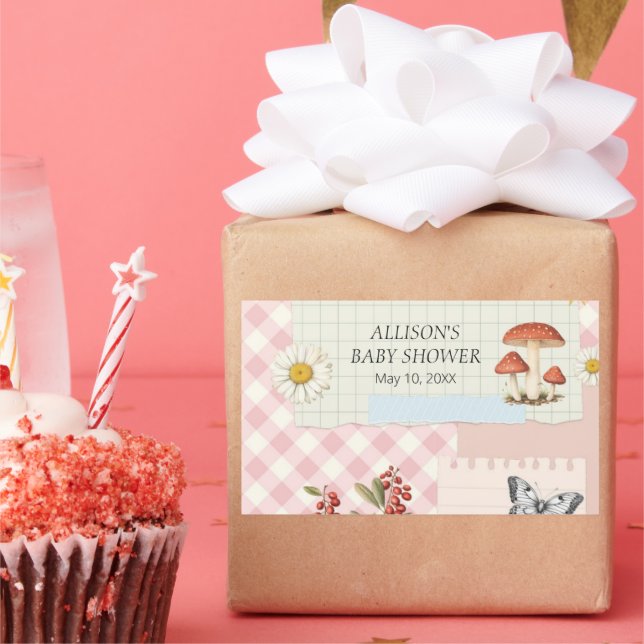 Retangular Adesivo Xadrez Rosa Personalizado com Desenho Flor (Festa)
