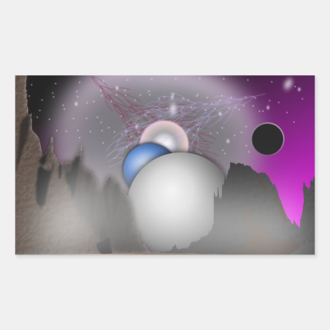 Retangular Arte Espacial da Lua Selvagem - Adesivo (Frente)