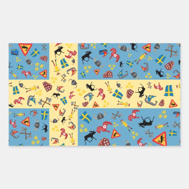 Retangular Bandeira da Suecia com adesivo de ícones de cultur (Frente)