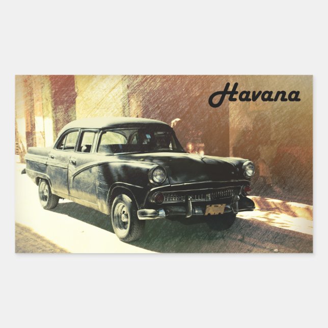 Retangular Carro americano no velho Havana, adesivo cubano (Frente)