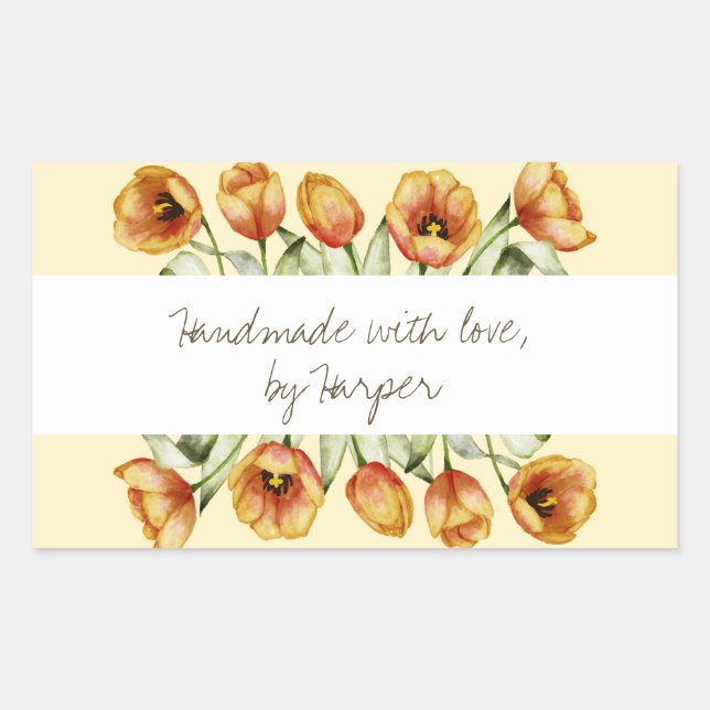 Retangular Fabricado à mão com adesivo de tulipas de amor (Frente)