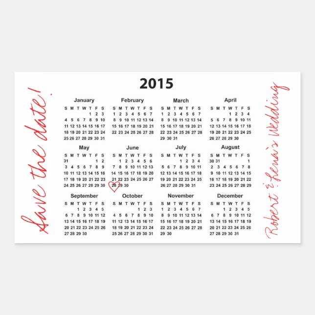 Retangular Guardar o adesivo Personalizado do Calendário de 2 (Frente)
