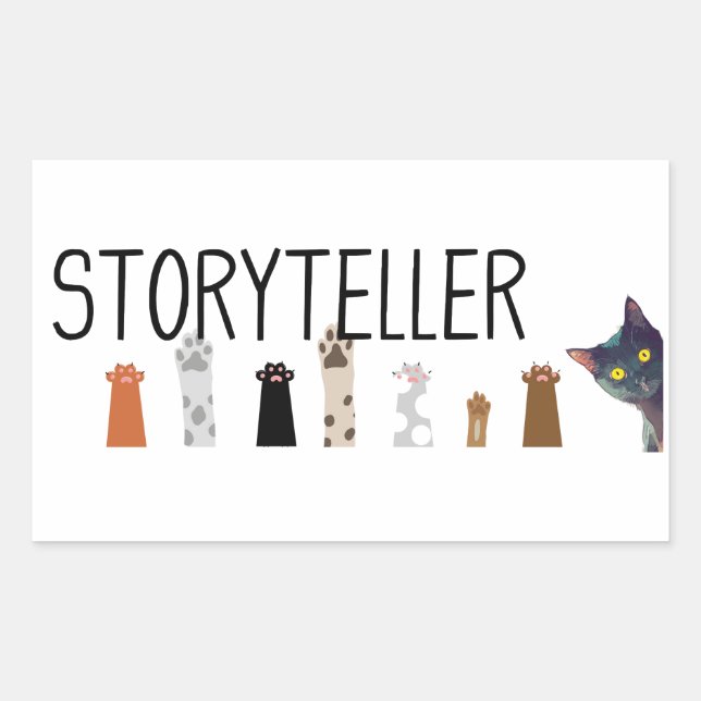 Retangular Paws de contar histórias no trabalho - adesivo do  (Frente)