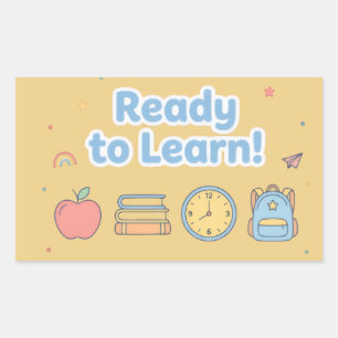 Retangular Pronto para Aprender – Adesivo Fofo de Volta às Au