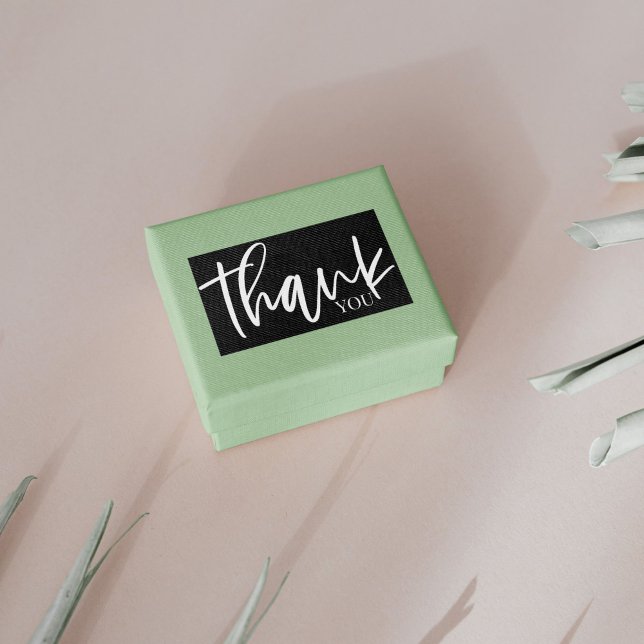 Retangular Rótulo de Adesivo de Agradecimento Preto e Branco  (Criador carregado)