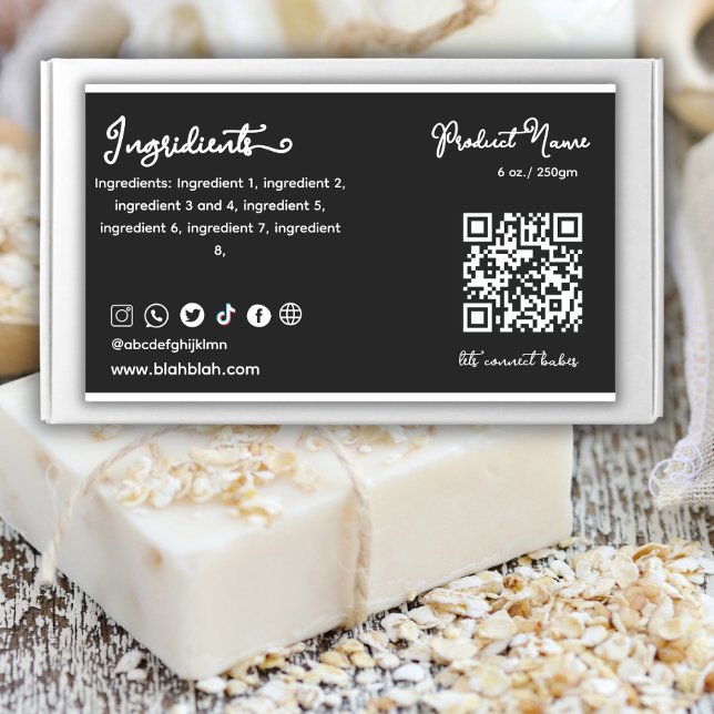 Retangular Rótulo de Adesivo de Produto de Ingrediente Preto  (Criador carregado)