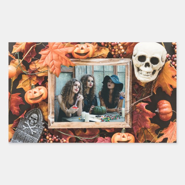 Retangular SUA FOTO em um adesivo do Quadro de Halloween (Frente)