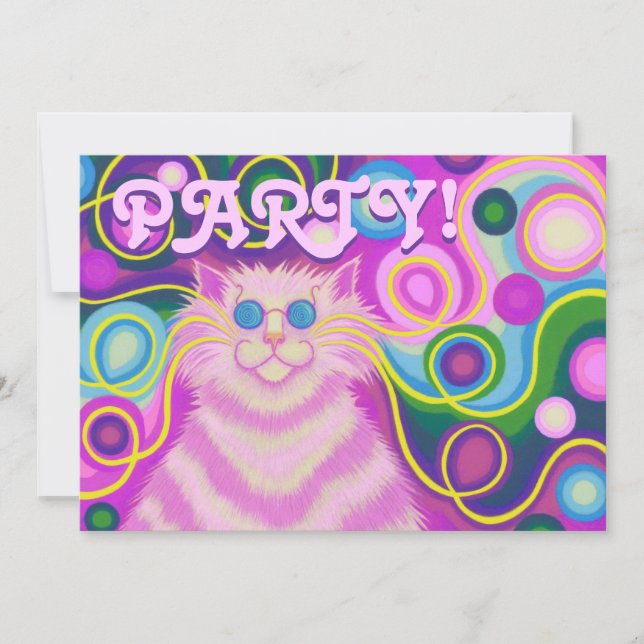 Retângulo rosa psy-cat-delic com convite de festas (Frente)