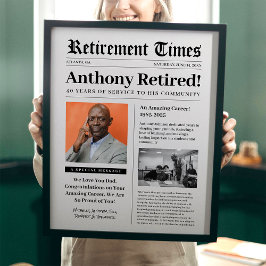 Retirement Times Newspaper Poster for Framed Gift