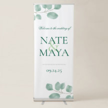 Decoração de Banner Verde de Casamento Eucalyptus
